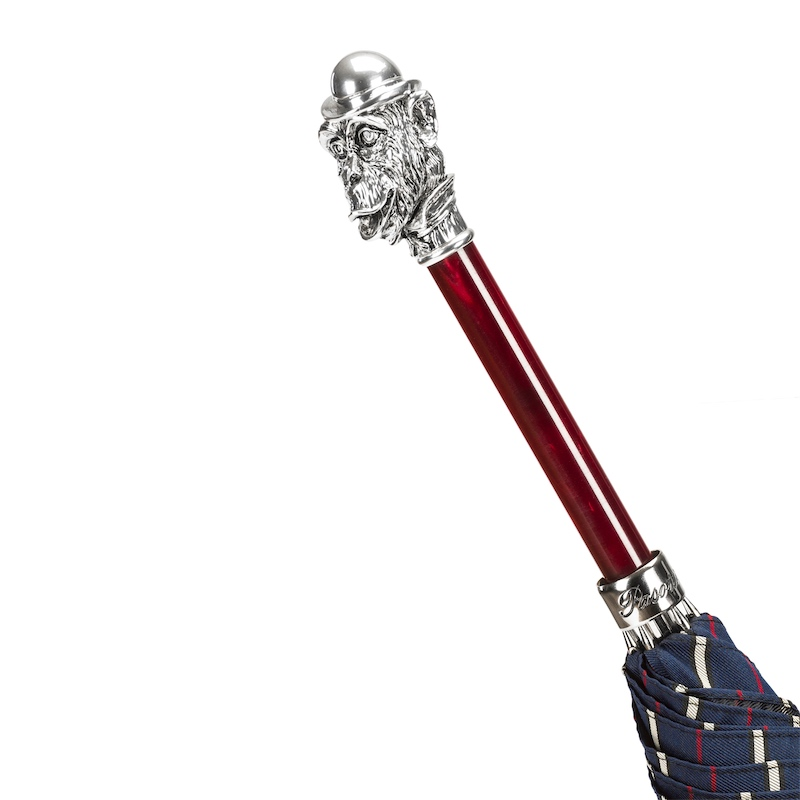 Striped Umbrella with Silver Monkey Handle – Handmade Italian Luxury