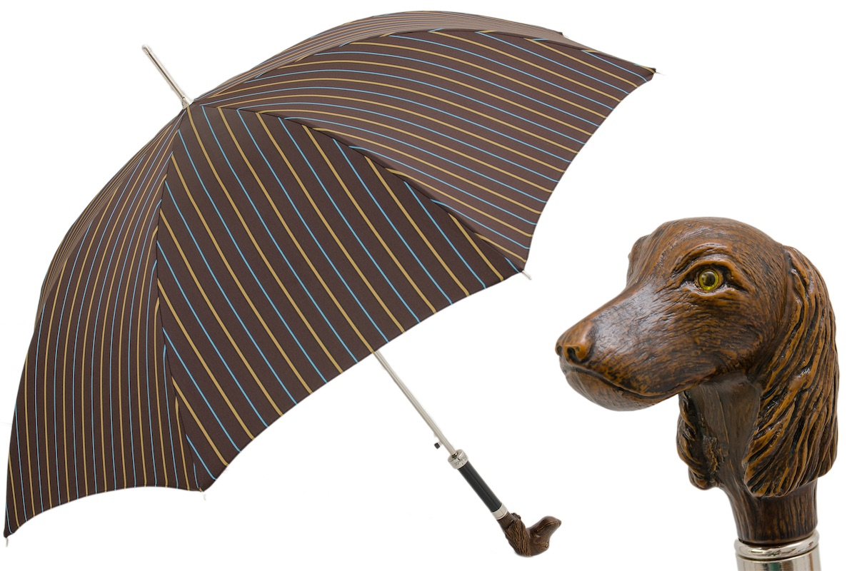Striped Umbrella with Dog Handle, Automatic, Handmade in Italy