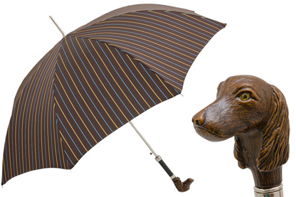 Striped Umbrella with Dog Handle, Automatic, Handmade in Italy