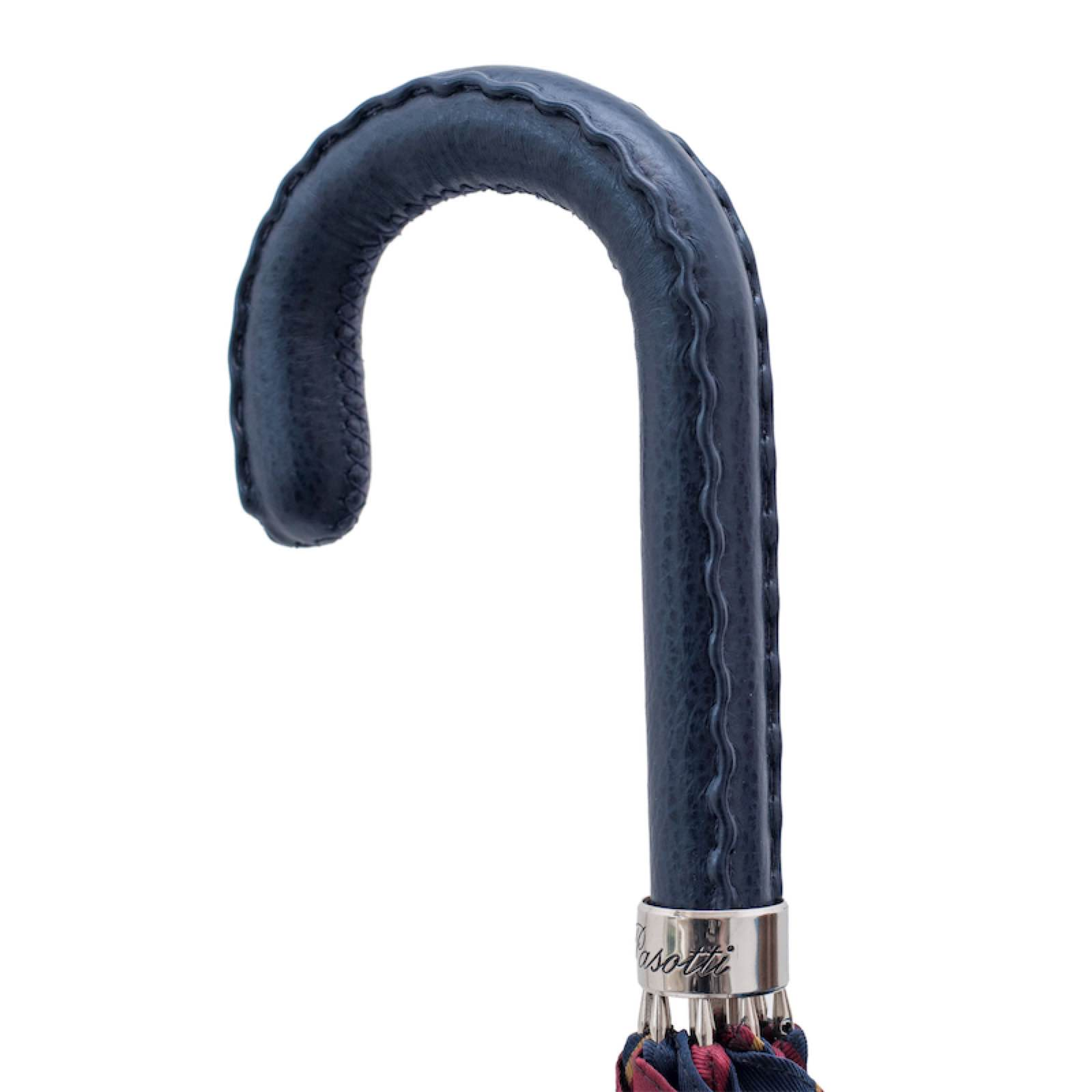 Classic Umbrella with Navy Leather Handle, Handmade Italian Craft
