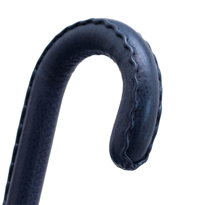 Classic Umbrella with Navy Leather Handle, Handmade Italian Craft