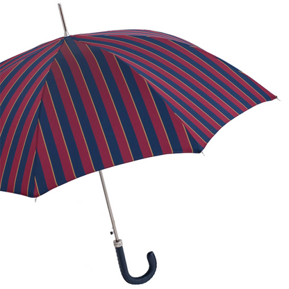 Classic Umbrella with Navy Leather Handle, Handmade Italian Craft