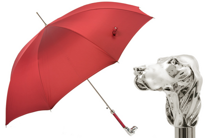 Red Umbrella with Silver Hound Handle – Handmade in Italy