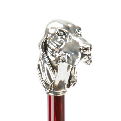 Red Umbrella with Silver Hound Handle – Handmade in Italy