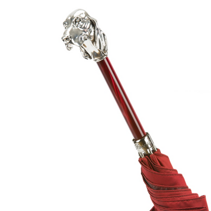 Red Umbrella with Silver Hound Handle – Handmade in Italy