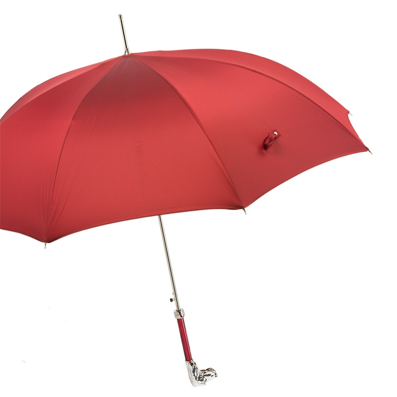 Red Umbrella with Silver Hound Handle – Handmade in Italy