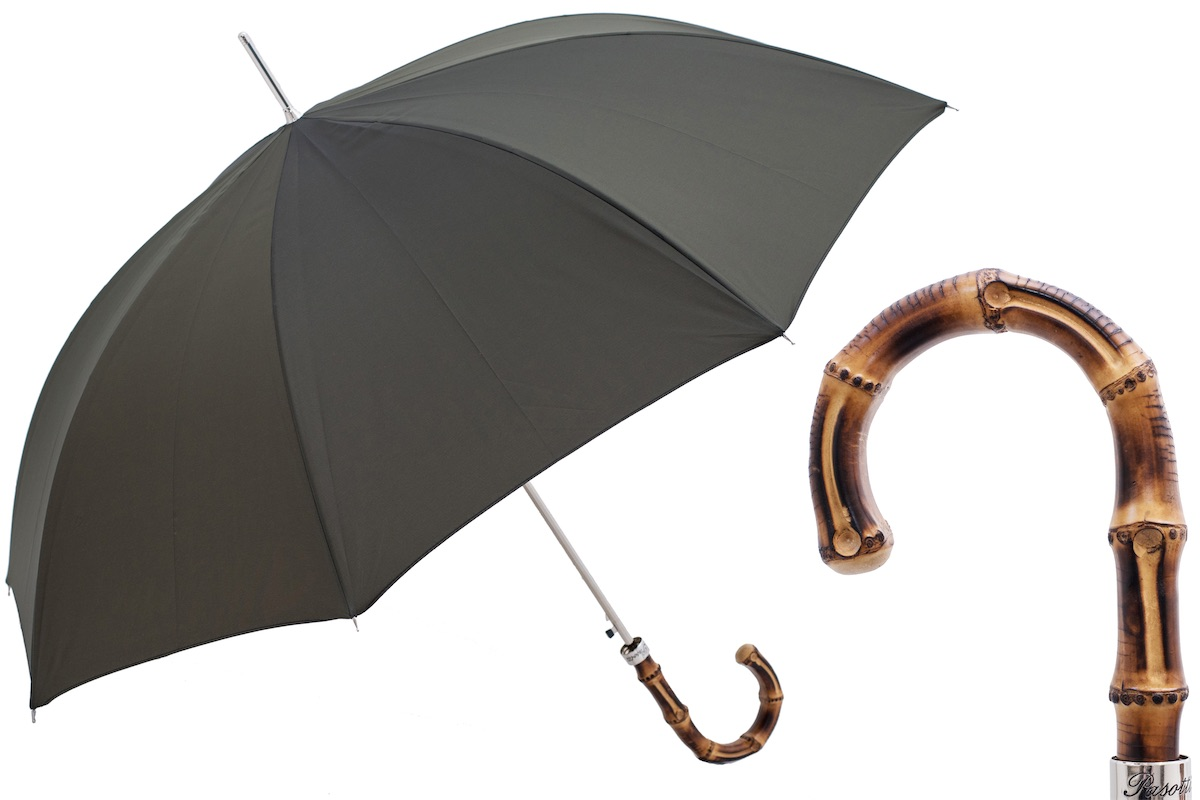 Bicolor Gent Automatic Umbrella with Whangee Handle, Handmade in Italy