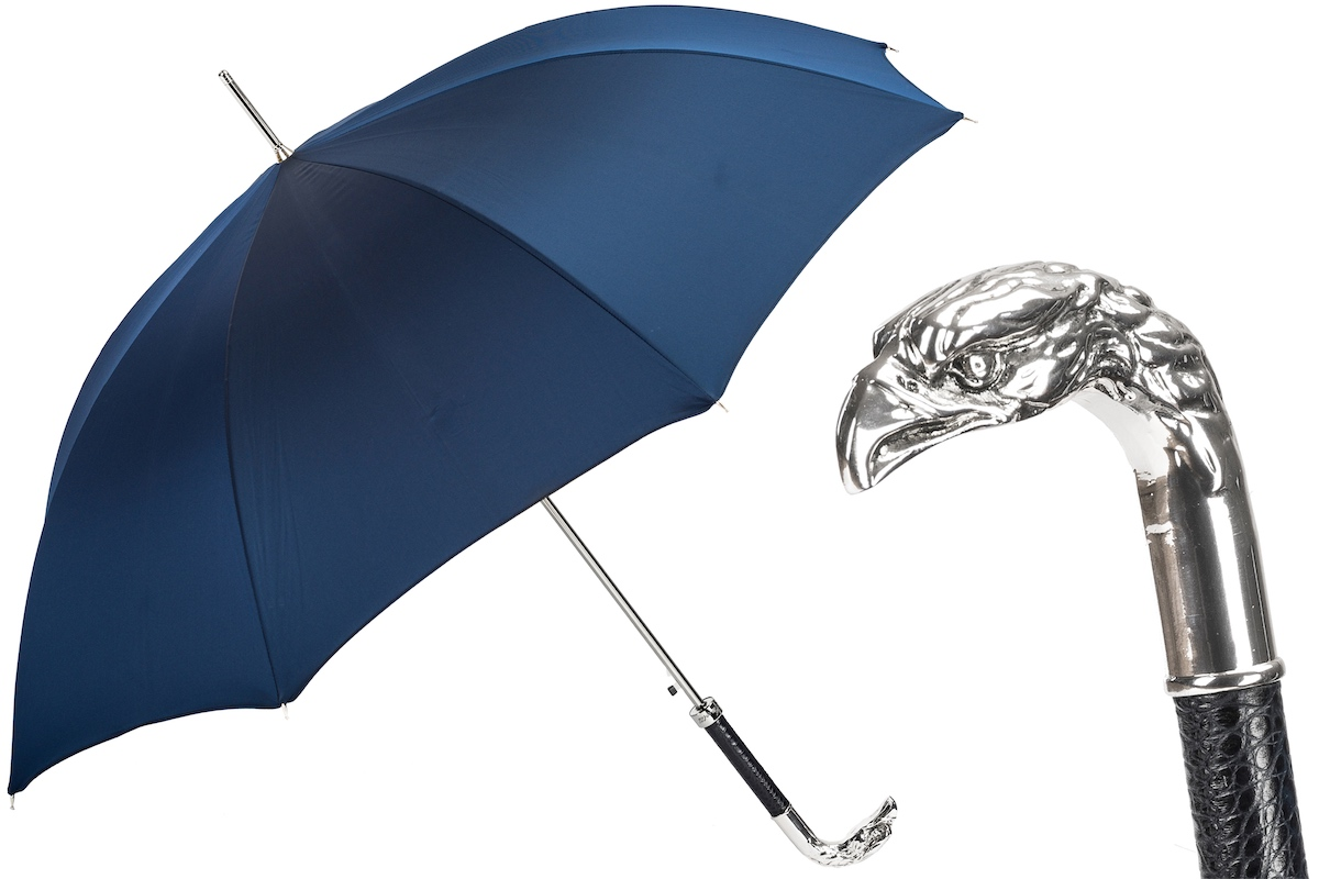 Elegant Navy Umbrella with Silver Eagle Metal Handle