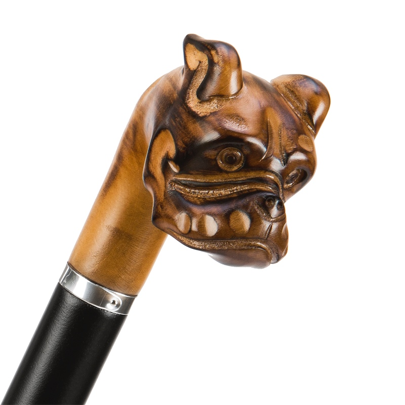 Hand Carved Bulldog Umbrella with Wooden Handle – Handmade in Italy
