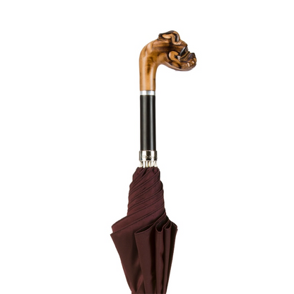 Hand Carved Bulldog Umbrella with Wooden Handle – Handmade in Italy