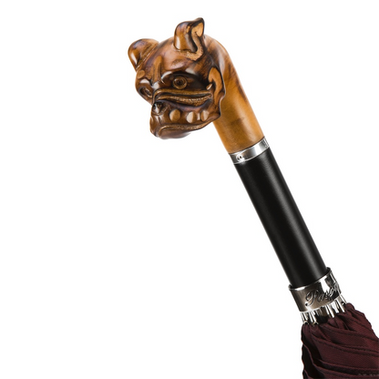 Hand Carved Bulldog Umbrella with Wooden Handle – Handmade in Italy