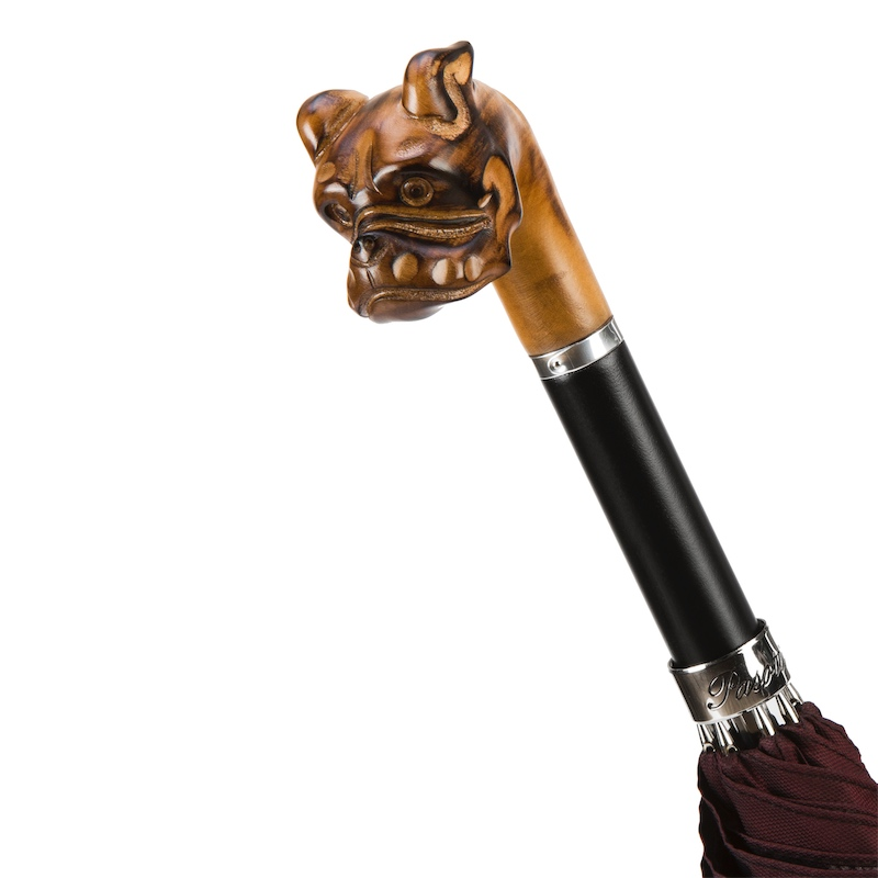 Hand Carved Bulldog Umbrella with Wooden Handle – Handmade in Italy