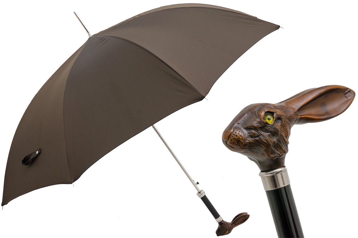 Brown Umbrella with Rabbit Handle – Luxury Italian Automatic Umbrella