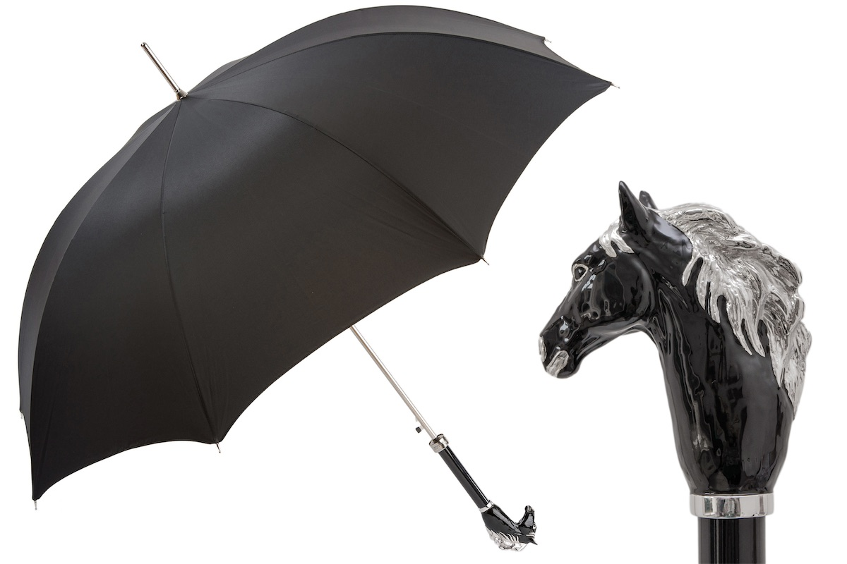 Black Horse Umbrella with Enameled Brass Handle – Handmade in Italy