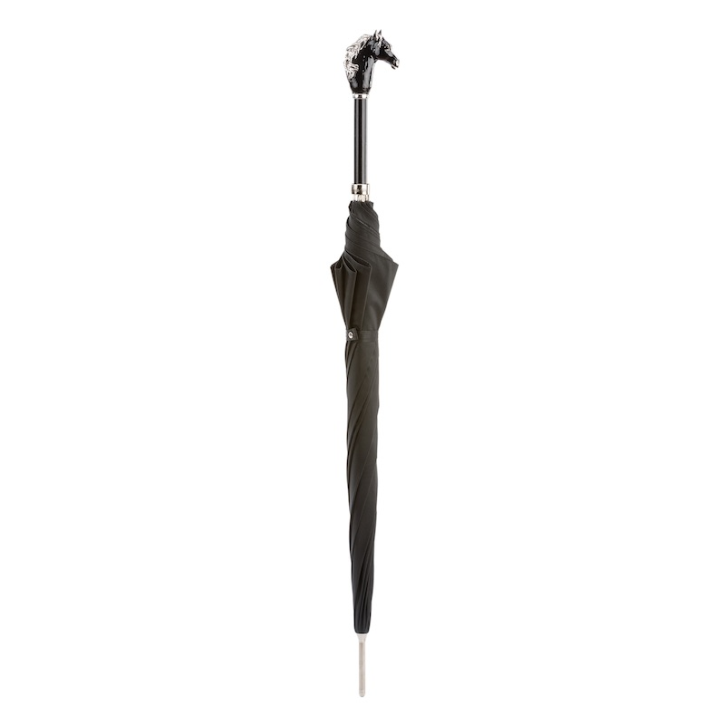 Black Horse Umbrella with Enameled Brass Handle – Handmade in Italy
