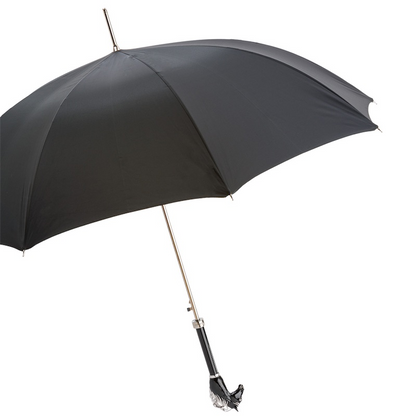 Black Horse Umbrella with Enameled Brass Handle – Handmade in Italy