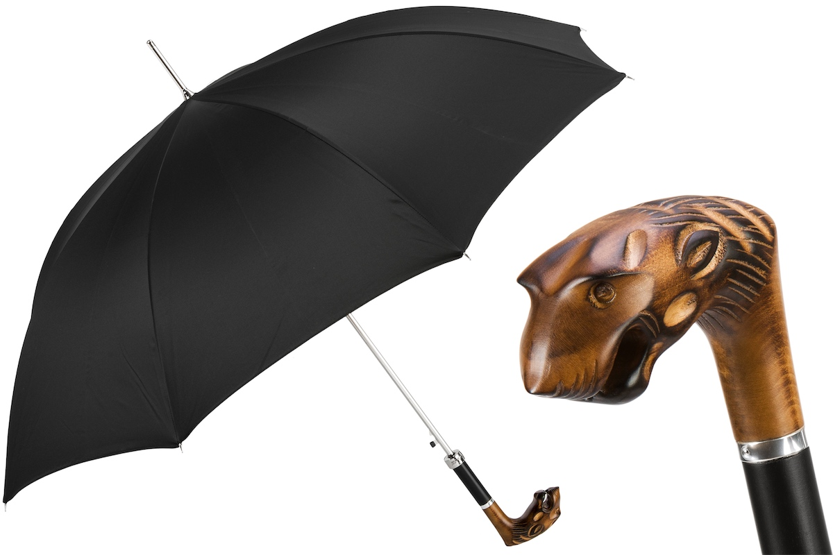 Tiger Umbrella with Wooden Handle – Italian Luxury Accessory