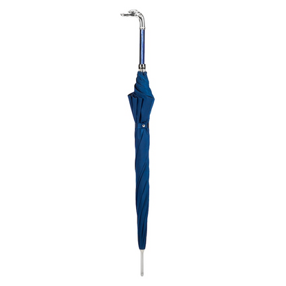 Blue Umbrella with Silver Greyhound Handle – Handmade Italian Luxury