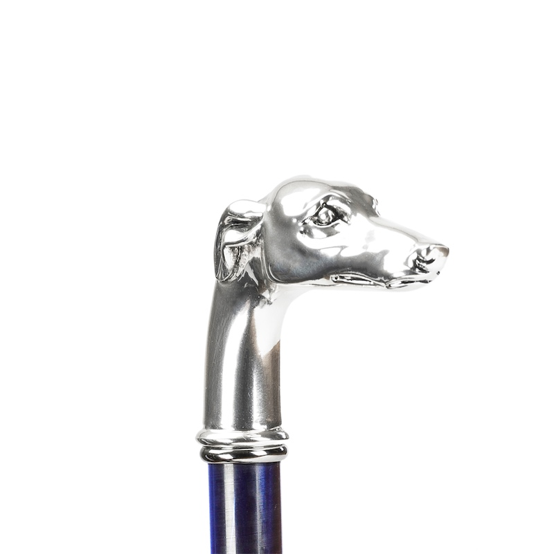Blue Umbrella with Silver Greyhound Handle – Handmade Italian Luxury