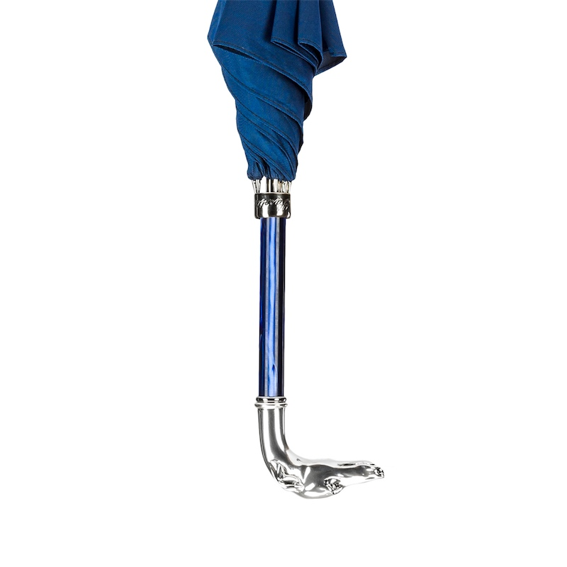 Blue Umbrella with Silver Greyhound Handle – Handmade Italian Luxury