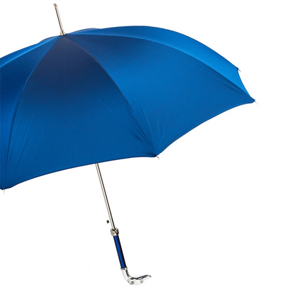 Blue Umbrella with Silver Greyhound Handle – Handmade Italian Luxury