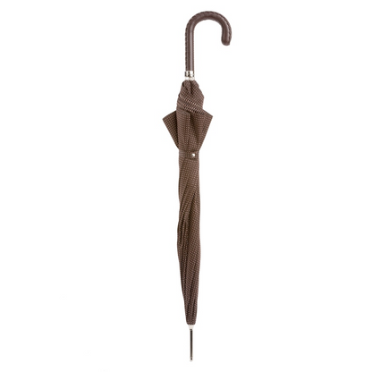 Gentleman Umbrella with Brown Leather Handle, Handmade in Italy