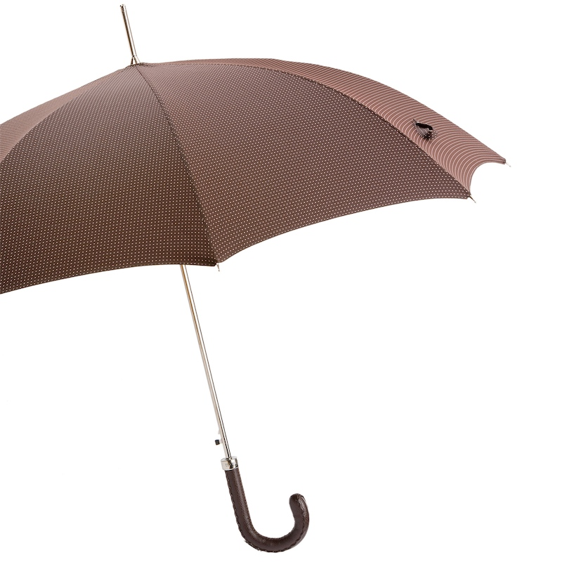 Gentleman Umbrella with Brown Leather Handle, Handmade in Italy