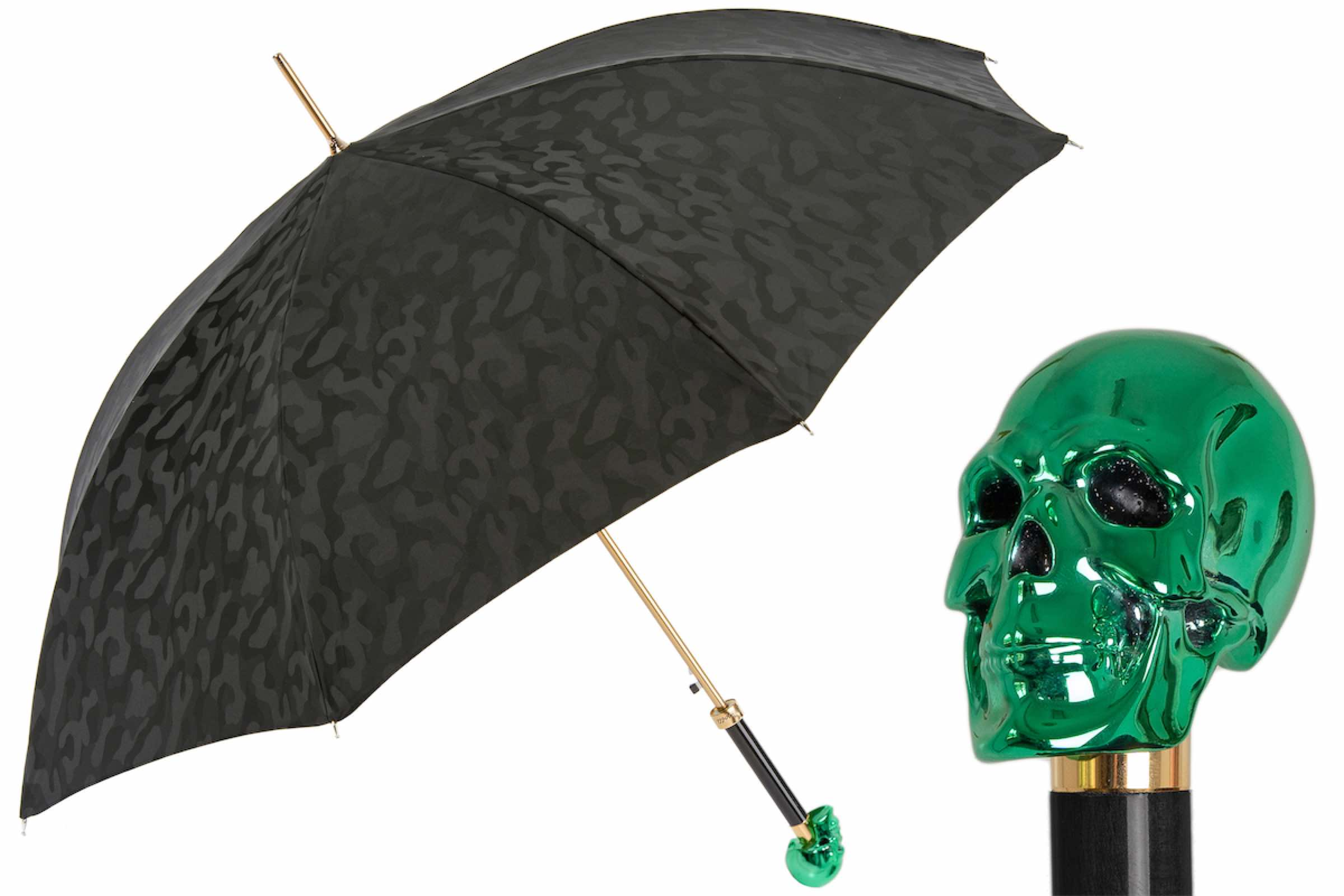 Camouflage Umbrella with Green Skull Handle – Handmade in Italy