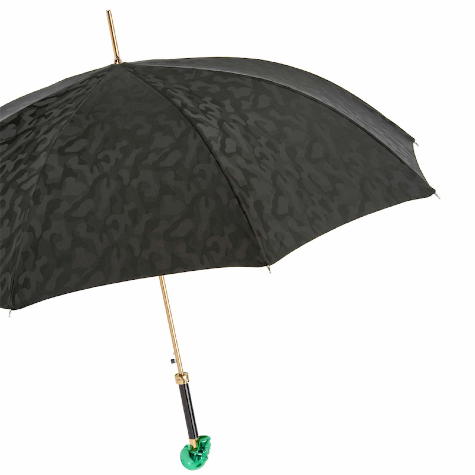 Camouflage Umbrella with Green Skull Handle – Handmade in Italy