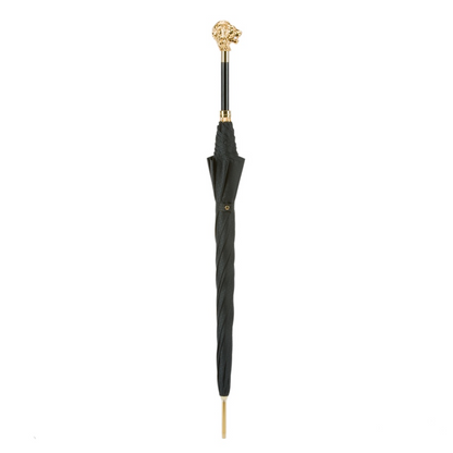 Black Umbrella with Gold Lion Handle – Handmade Italian Luxury