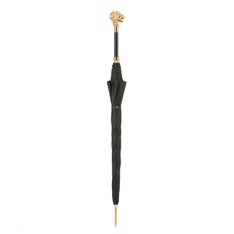 Black Umbrella with Gold Lion Handle – Handmade Italian Luxury