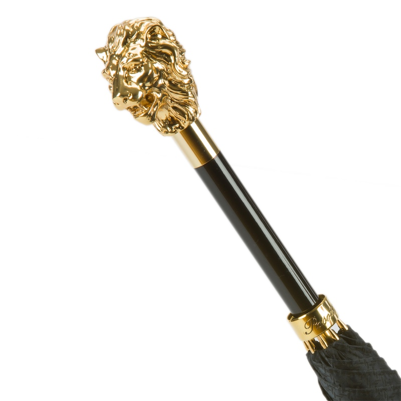 Black Umbrella with Gold Lion Handle – Handmade Italian Luxury