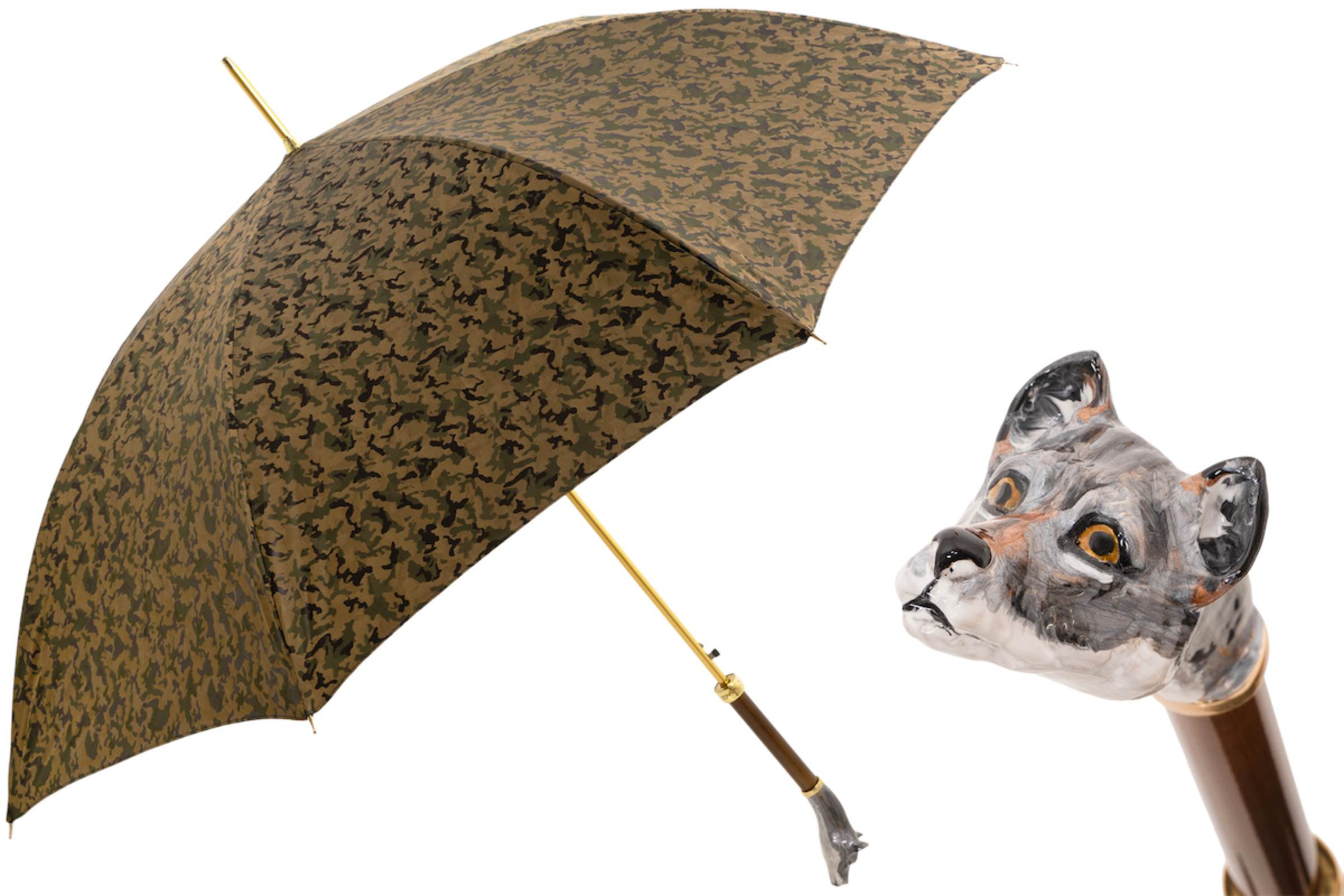 Luxury Wolf Umbrella with Brass Handle – Handmade Italian Design