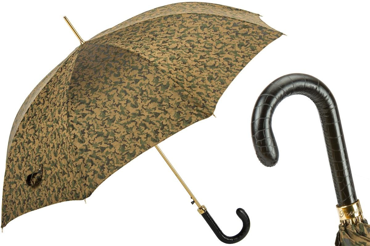 Camouflage Umbrella with Leather Handle – Handmade Italian Luxury
