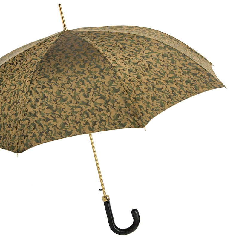 Camouflage Umbrella with Leather Handle – Handmade Italian Luxury