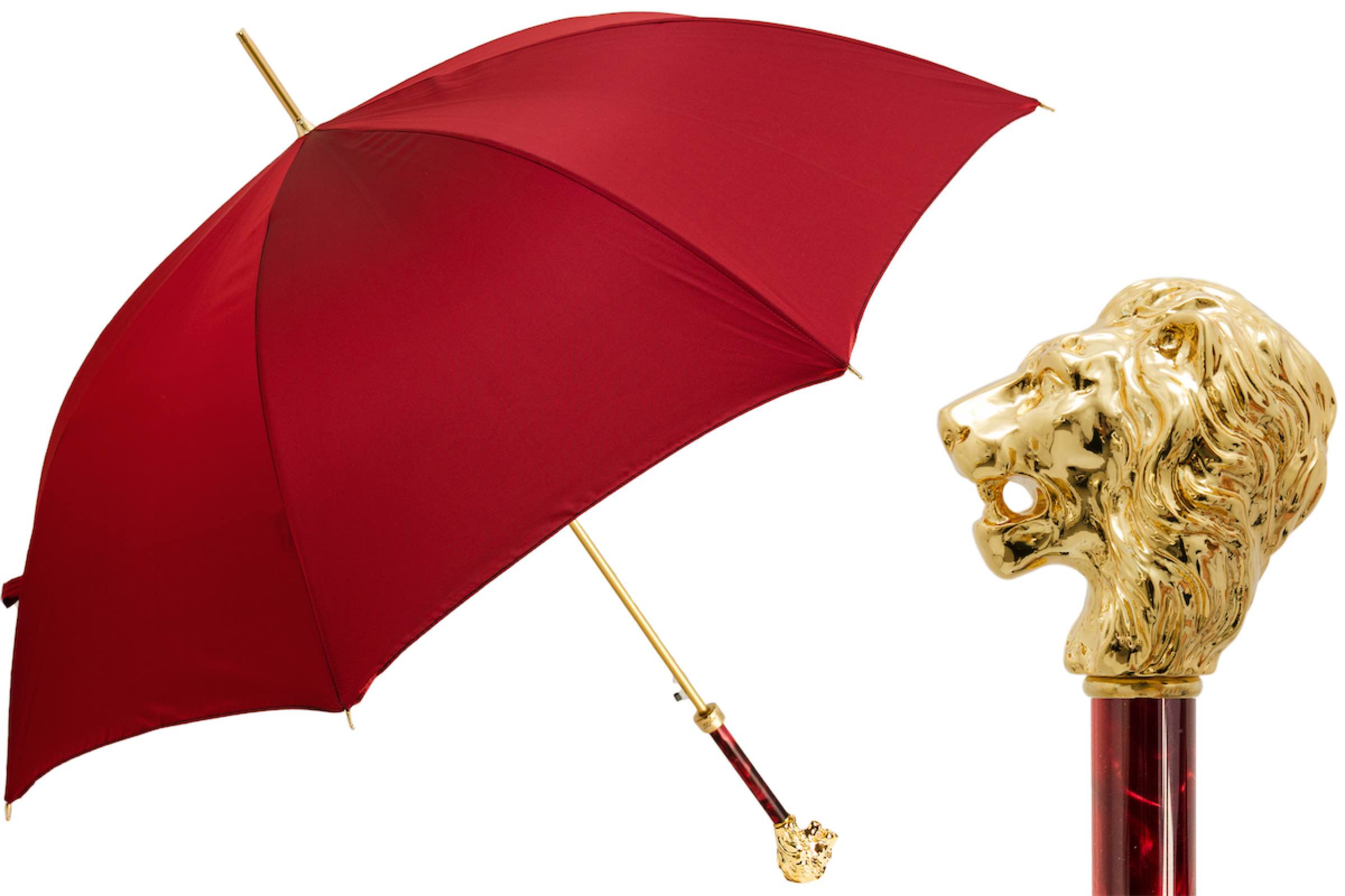Luxury Red Umbrella with Gold Lion Handle – Handmade Italian Craft