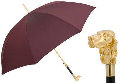 Burgundy Umbrella with Golden Dog Handle – Handmade in Italy
