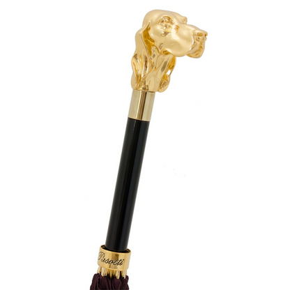 Burgundy Umbrella with Golden Dog Handle – Handmade in Italy