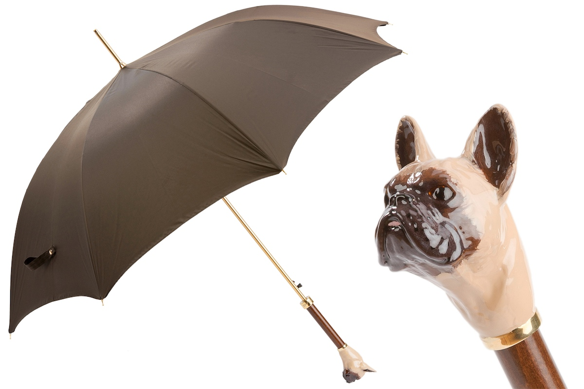French Bulldog Umbrella with Enameled Brass Handle – Handmade in Italy