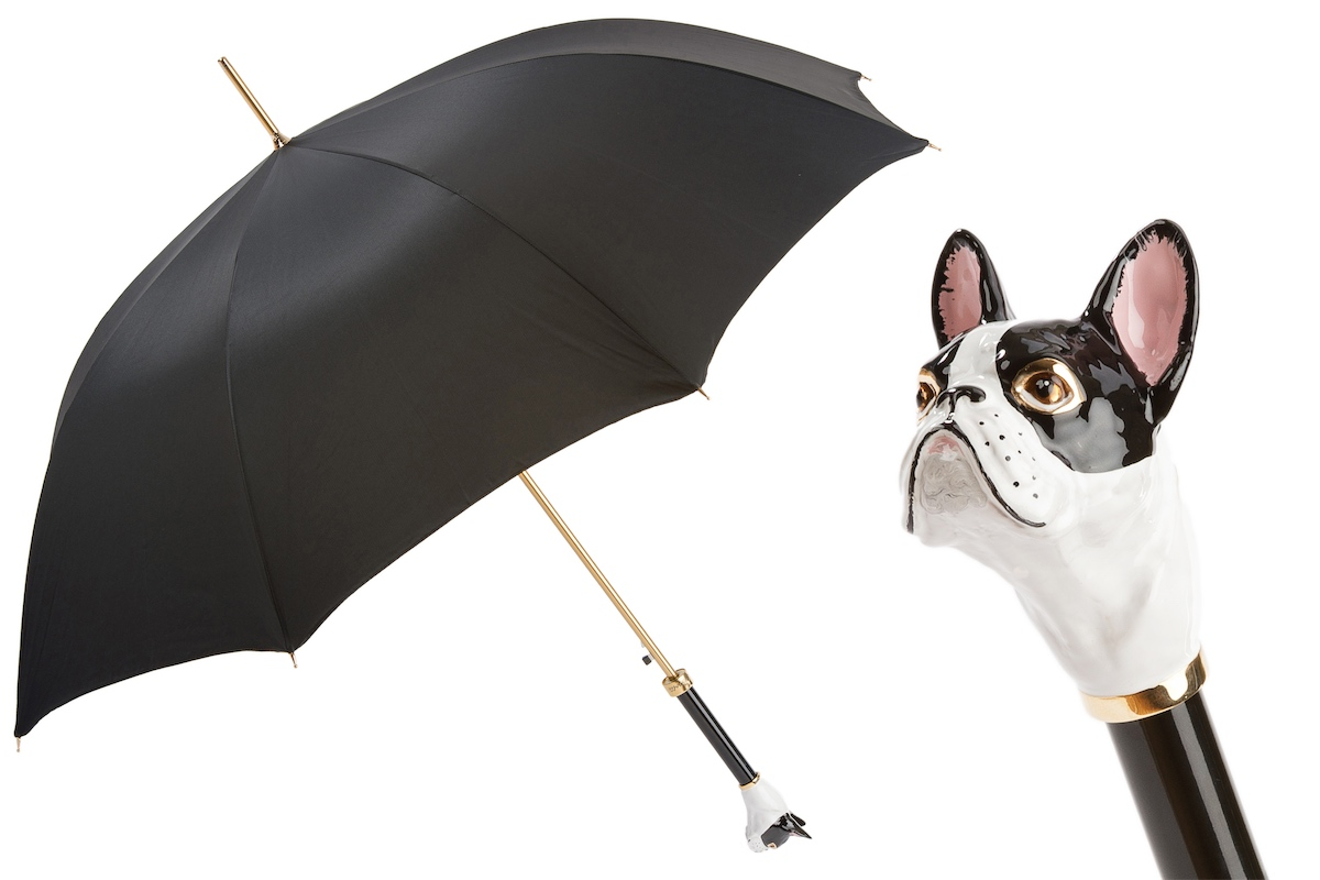 French Bulldog Umbrella with Enameled Brass Handle – Handmade in Italy