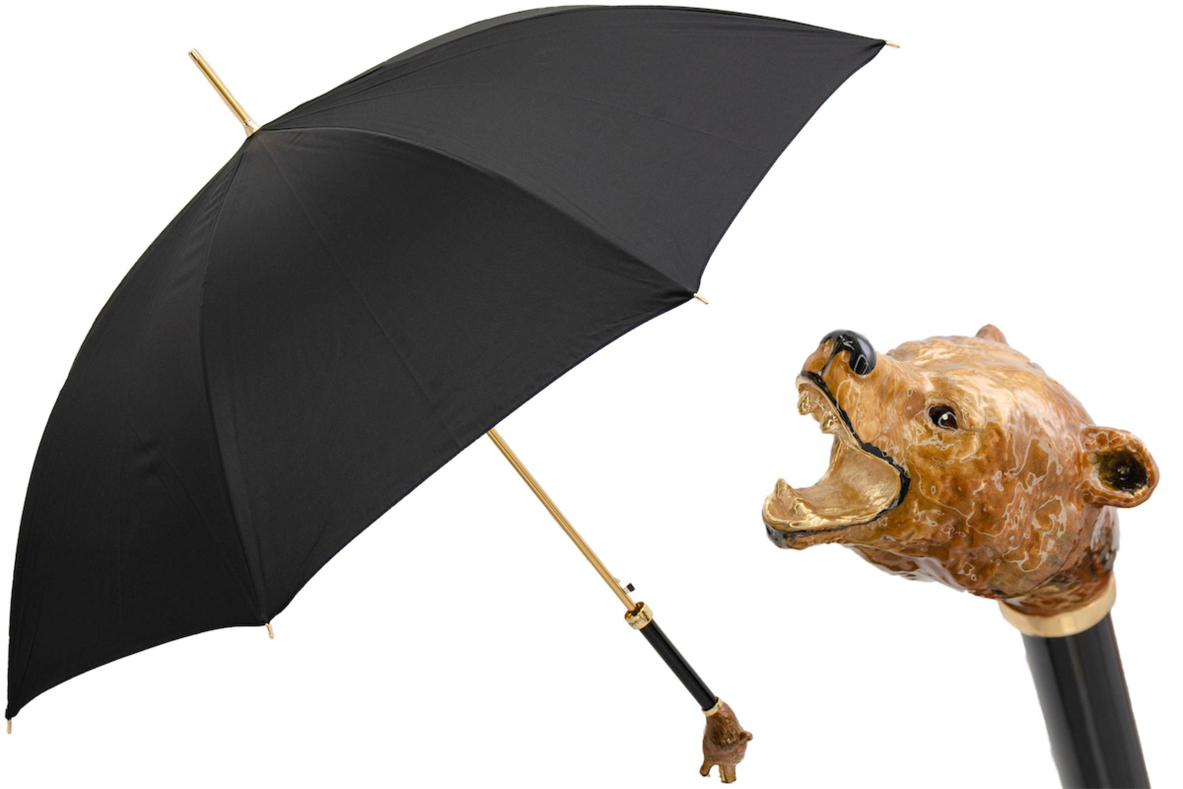 Brown Bear Umbrella with Enameled Brass Handle – Handmade in Italy