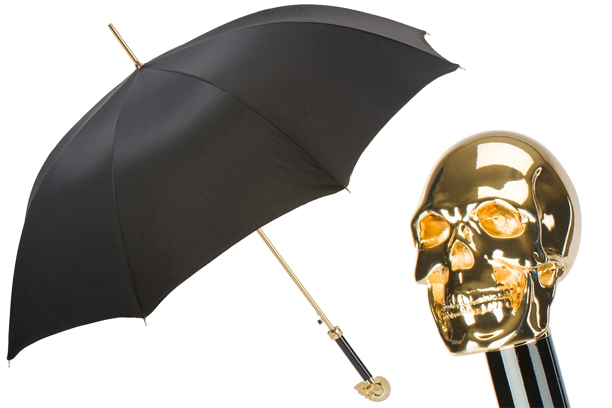 Golden Skull Umbrella with Gilt Resin Handle – Handmade in Italy