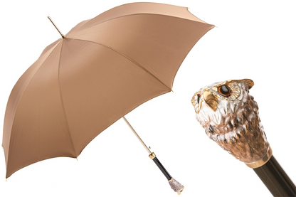 Luxury Owl Umbrella with Enameled Brass Handle – Handmade in Italy
