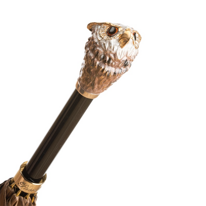 Luxury Owl Umbrella with Enameled Brass Handle – Handmade in Italy