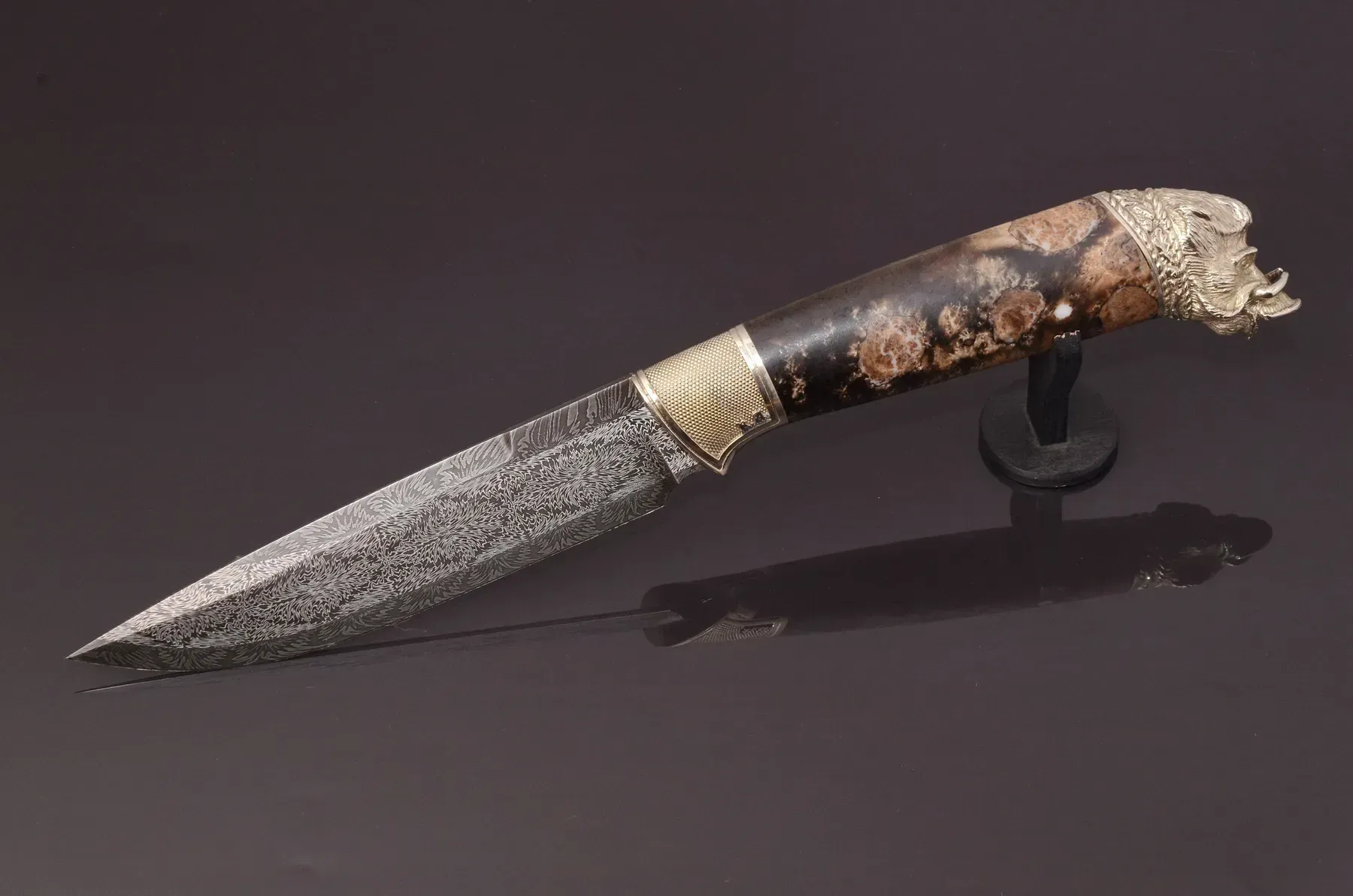 Collectible Mosaic Damascus Steel Knife with Hybrid Handle
