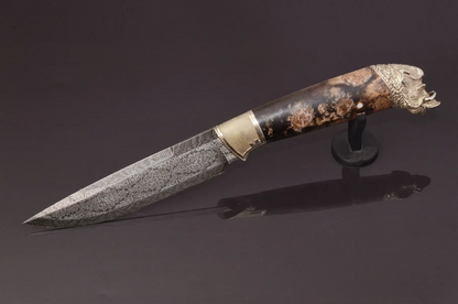 Collectible Mosaic Damascus Steel Knife with Hybrid Handle