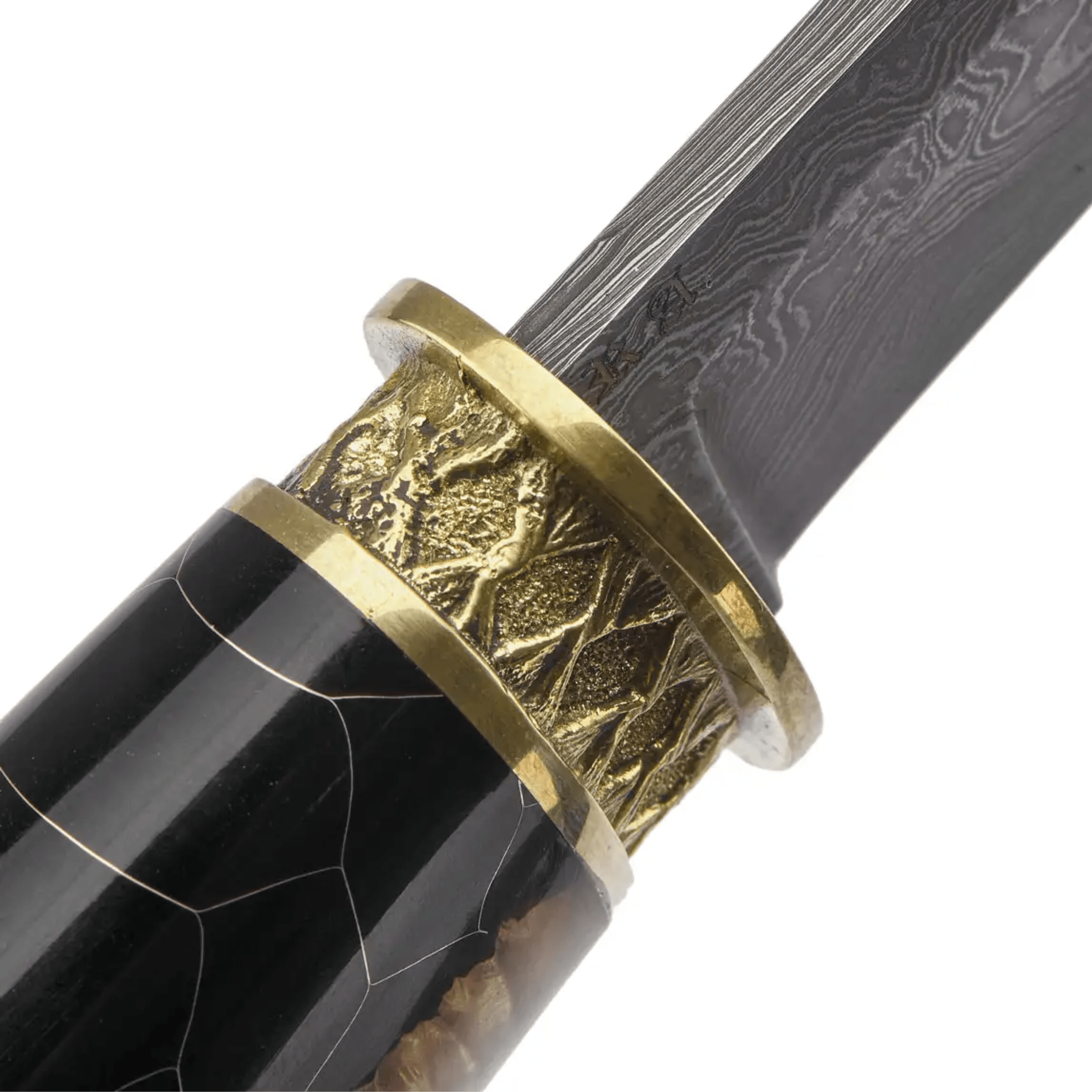 Samurai Damascus Steel Knife with Burl Wood Epoxy Handle