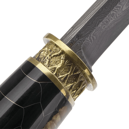 Samurai Damascus Steel Knife with Burl Wood Epoxy Handle