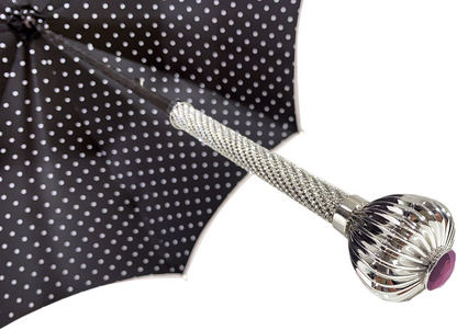 Black and White Dots Print Umbrella with Swarovski Crystal Handle