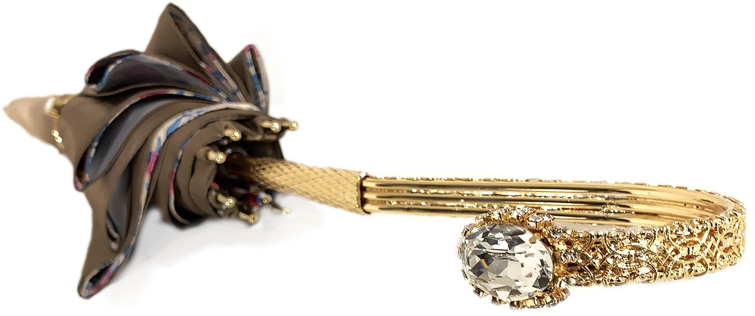 Ivory Umbrella with Fuchsia Floral Interior and Swarovski Handle